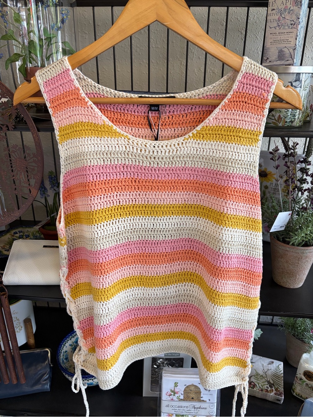 CHARLIE B Crochet Stripe Tank Top in Pink, Peach & Mustard